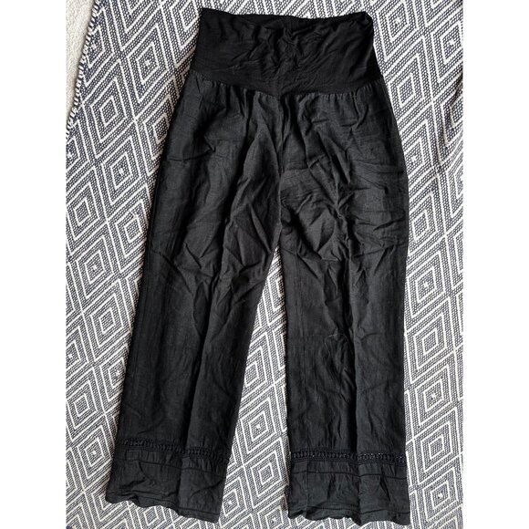 Love Tree black wide leg with trim on hem with soft foldover waistband Large - Picture 1 of 3